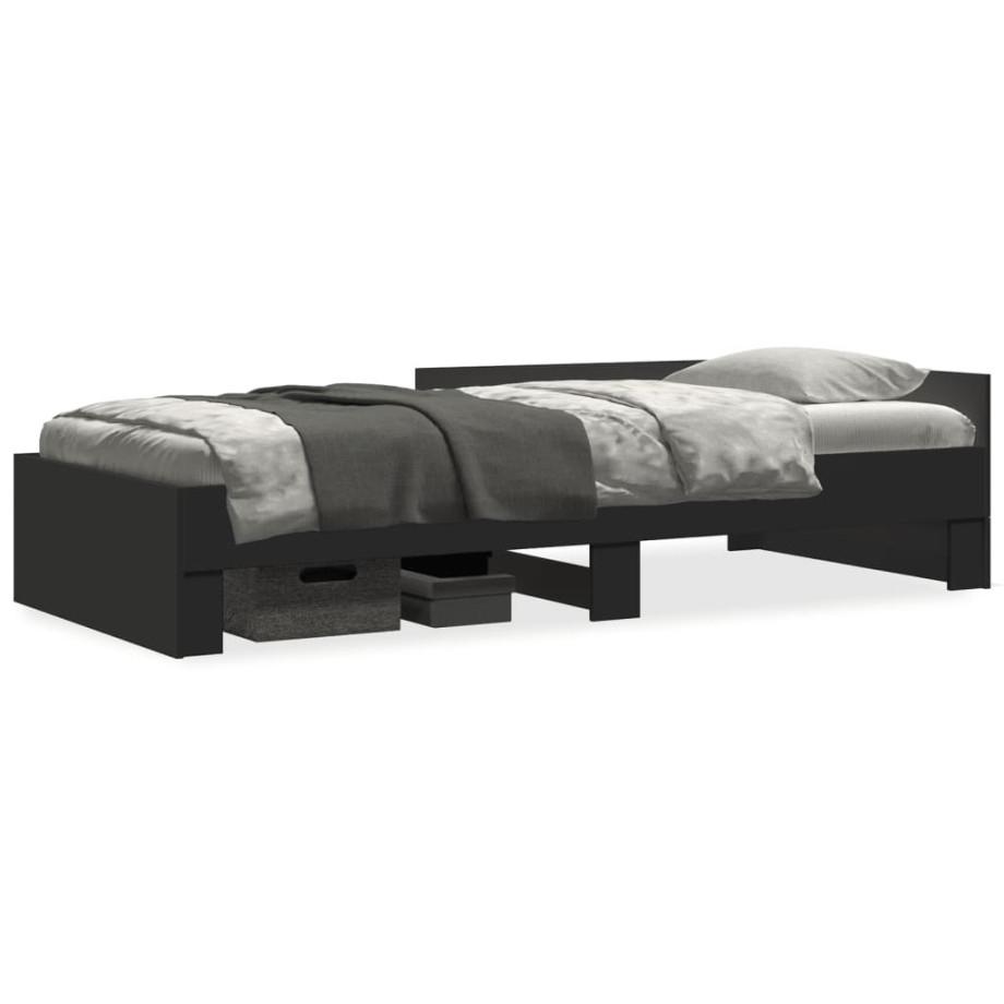 vidaXL Bedframe bewerkt hout zwart 75x190 cm vidaXL Bedframe bewerkt hout zwart 75x190 cm afbeelding 1