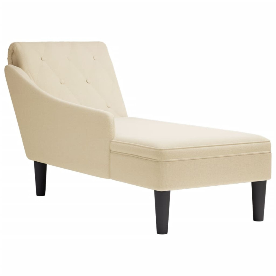 vidaXL Chaise longue met kussen en rechterarmleuning stof crèmekleurig afbeelding 1