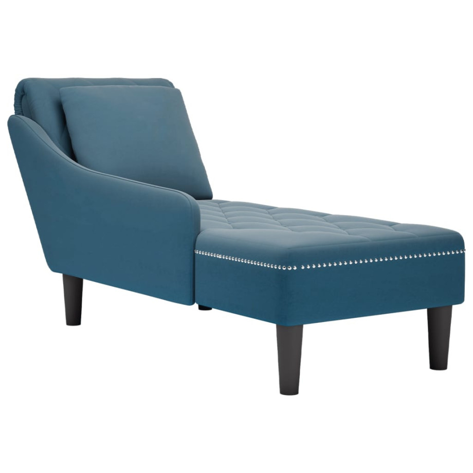 vidaXL Chaise longue met kussen en rechterarmleuning fluweel blauw afbeelding 1