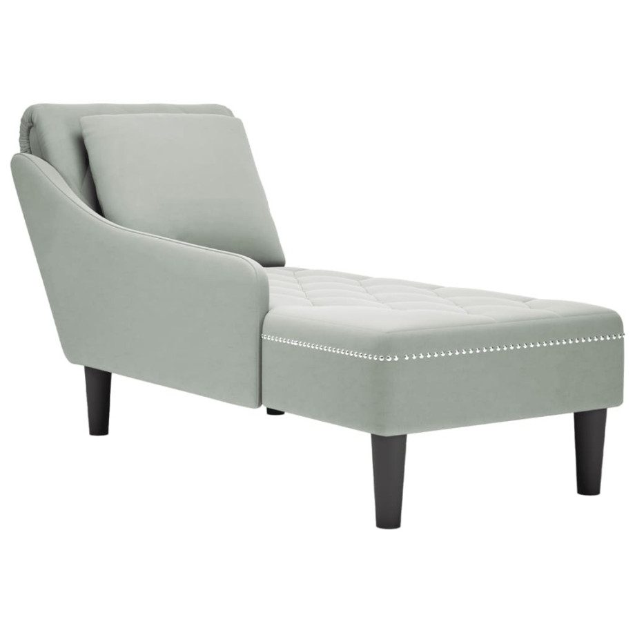 vidaXL Chaise longue met kussen & rechterarmleuning fluweel lichtgrijs afbeelding 1