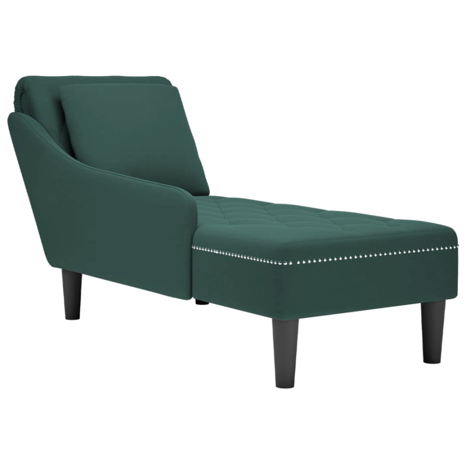 vidaXL Chaise longue met kussen&rechterarmleuning fluweel donkergroen afbeelding 1