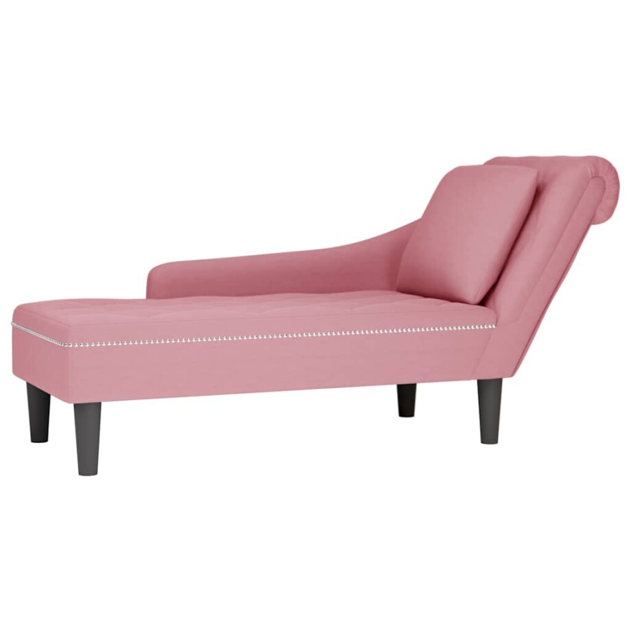 vidaXL Chaise longue met kussen en rechterarmleuning fluweel roze vidaXL Chaise longue met kussen en rechterarmleuning fluweel roze afbeelding 1
