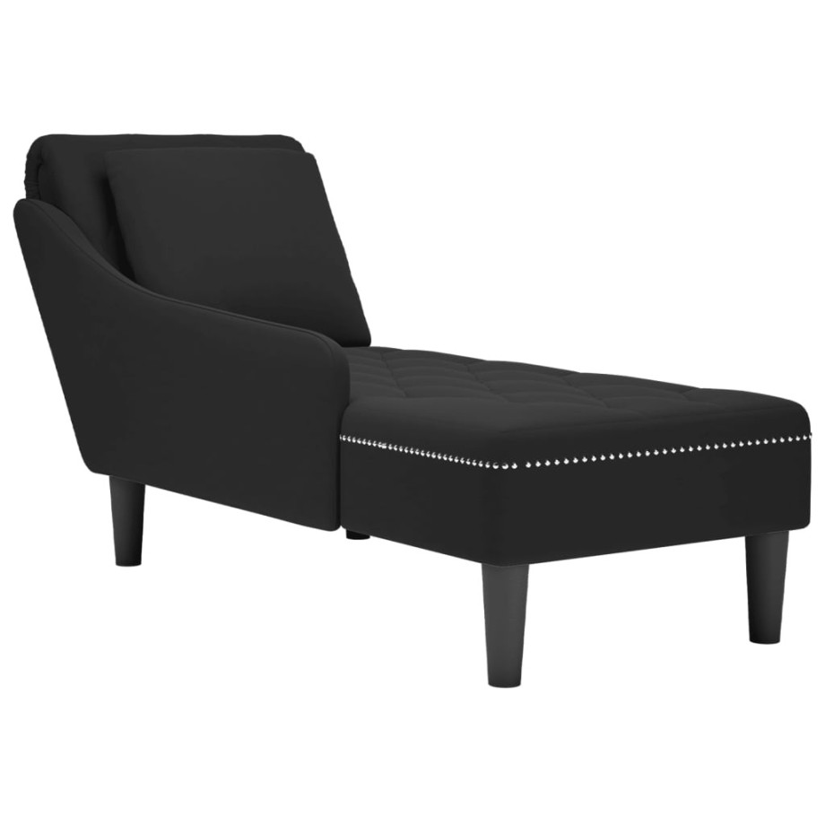 vidaXL Chaise longue met kussen en rechterarmleuning fluweel zwart afbeelding 1