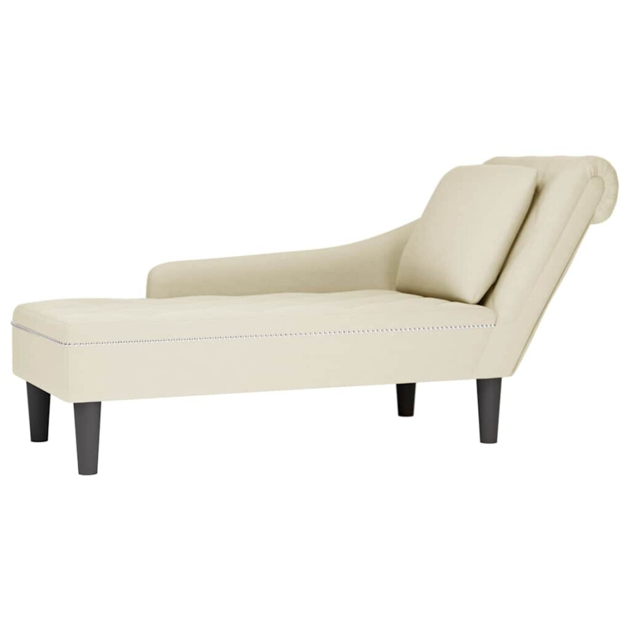 vidaXL Chaise longue met kussen&rechterarmleuning fluweel crèmekleurig afbeelding 1