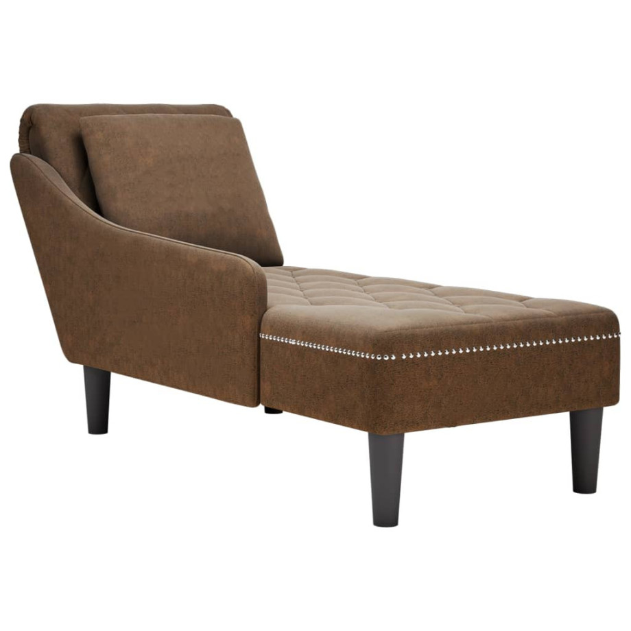 vidaXL Chaise longue met kussen en rechterarmleuning kunstleer bruin afbeelding 1