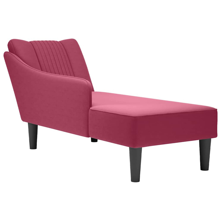 vidaXL Chaise longue met rechterarmleuning fluweel wijnrood afbeelding 1