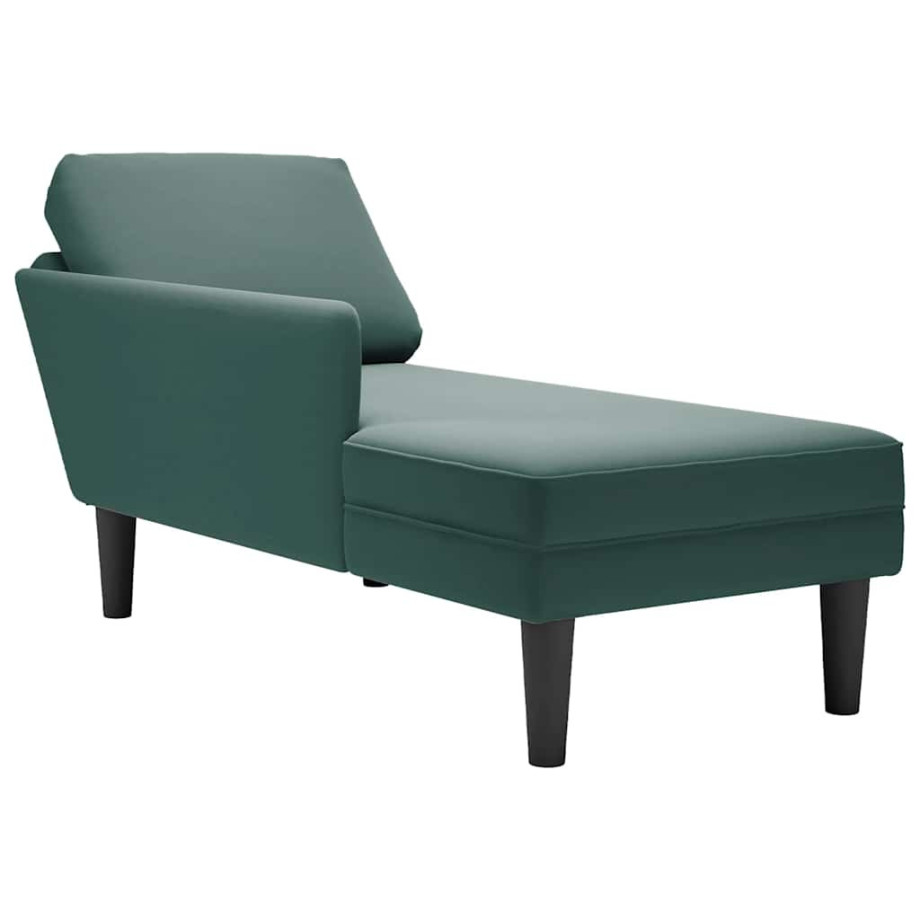 vidaXL Chaise longue met kussen&rechterarmleuning fluweel donkergroen afbeelding 1