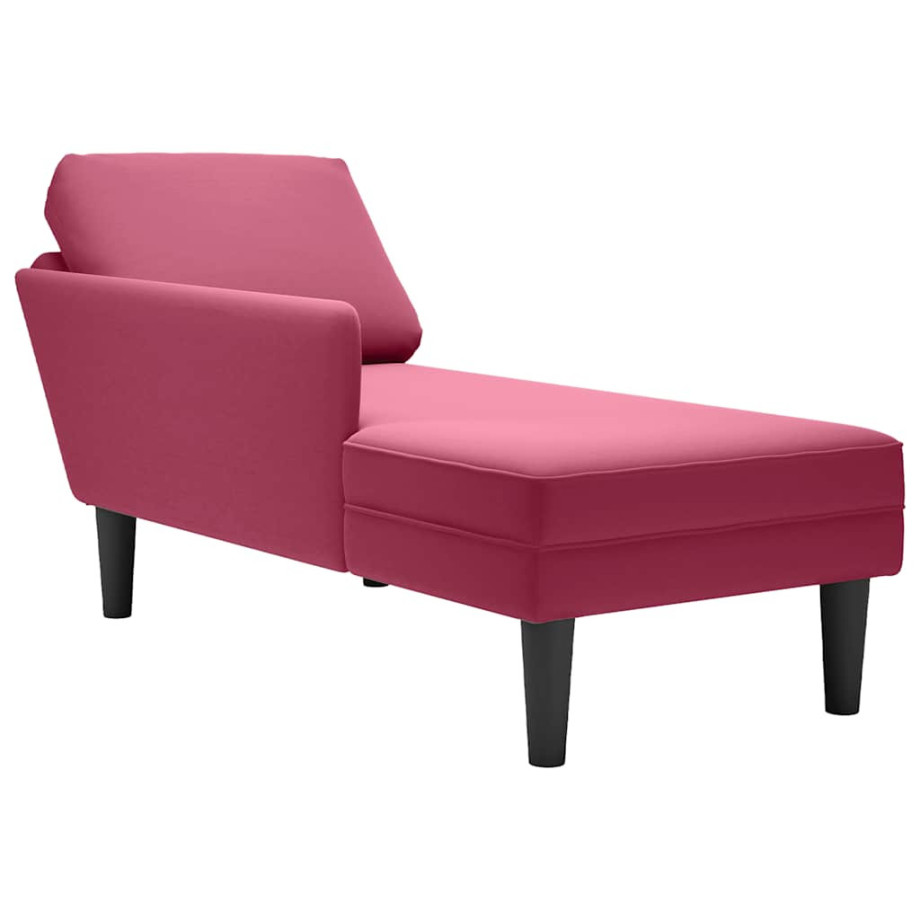 vidaXL Chaise longue met kussen en rechterarmleuning fluweel wijnrood afbeelding 1