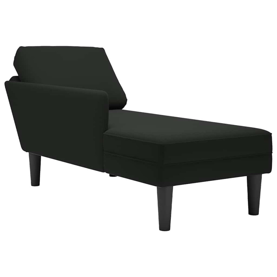 vidaXL Chaise longue met kussen en rechterarmleuning fluweel zwart afbeelding 1