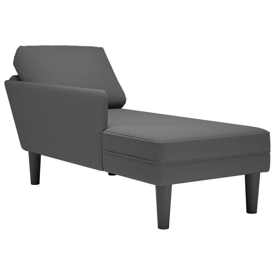 vidaXL Chaise longue met kussen corduroy stof donkergrijs afbeelding 1