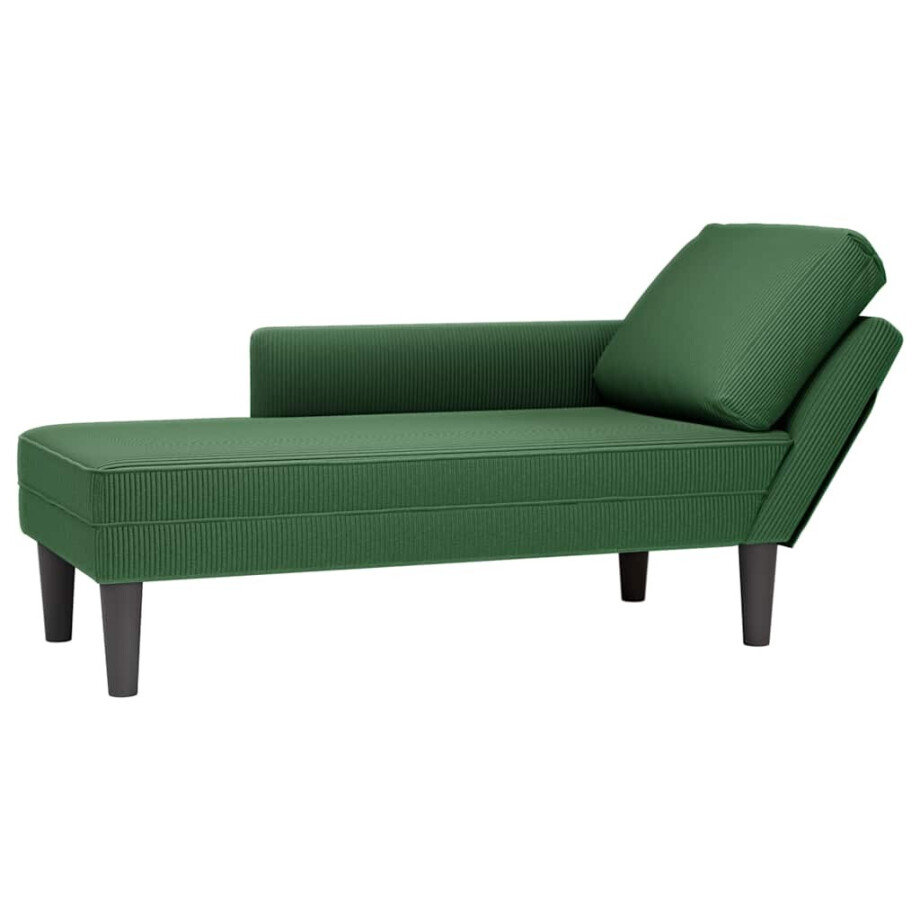 vidaXL Chaise longue met kussen corduroy stof donkergroen afbeelding 1
