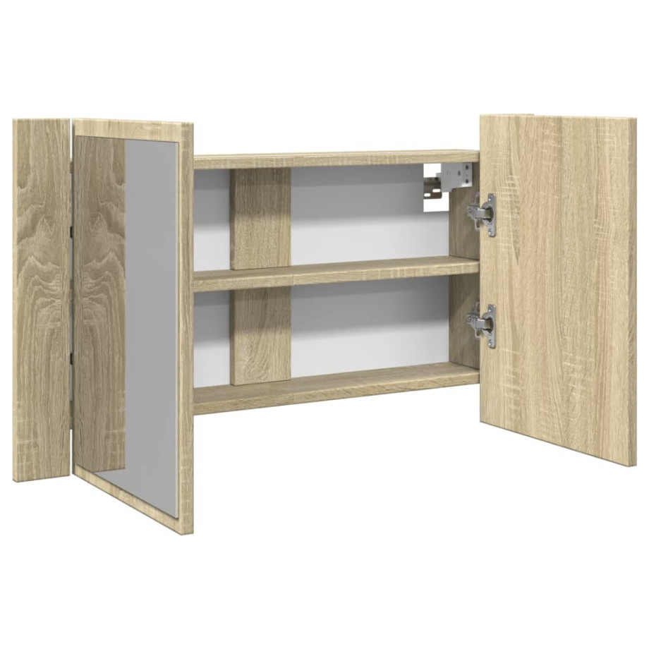 vidaXL Spiegelkast LED 80x12x45 cm bewerkt hout sonoma eikenkleurig afbeelding 1