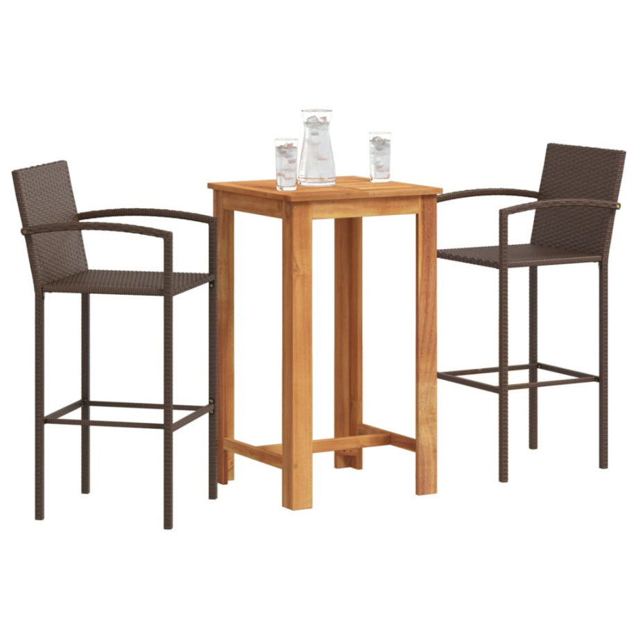 vidaXL 3-delige Tuinbarset massief acaciahout en poly rattan bruin afbeelding 1