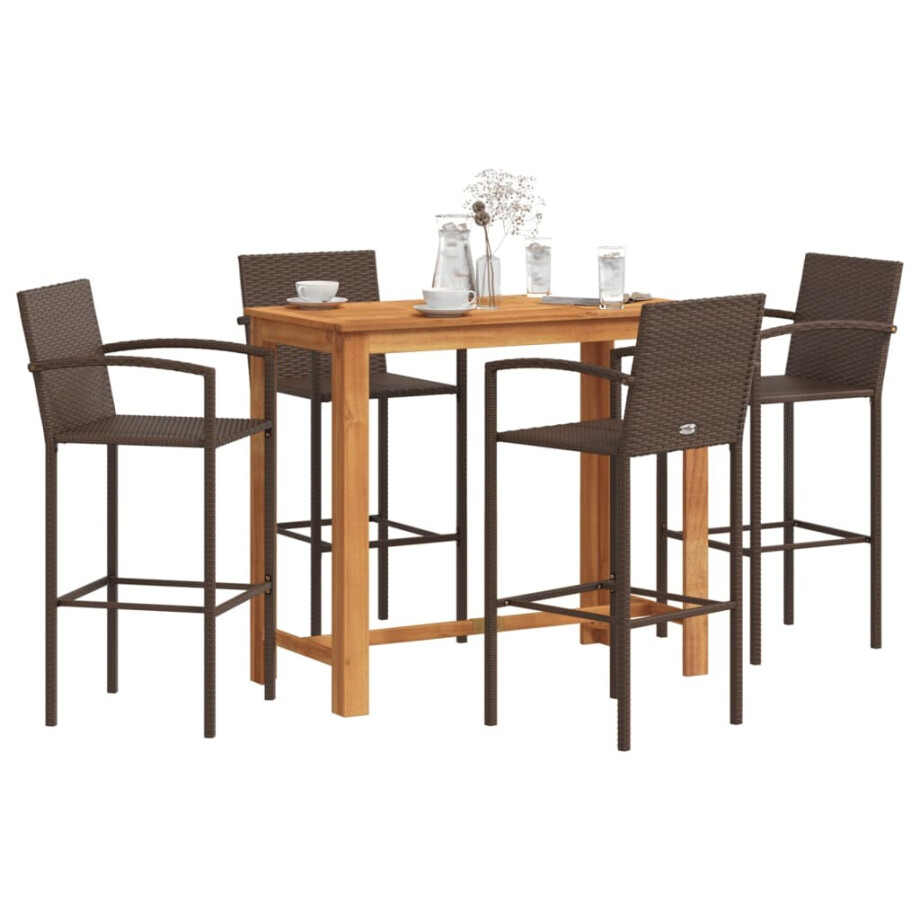 vidaXL 5-delige Tuinbarset massief acaciahout en poly rattan bruin afbeelding 1