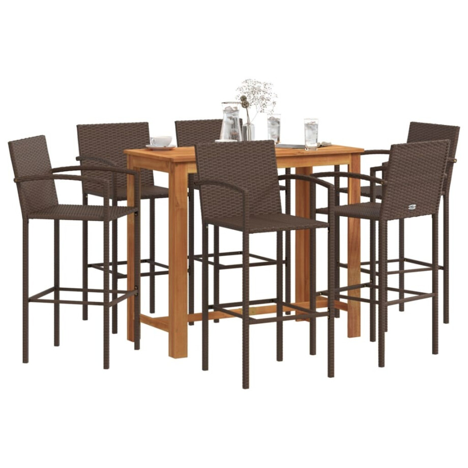 vidaXL 7-delige Tuinbarset massief acaciahout en poly rattan bruin afbeelding 1