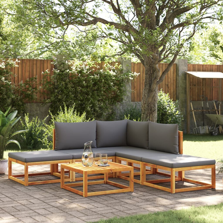 vidaXL 6-delige tuinbankset met kussens acaciahout & touw afbeelding 1