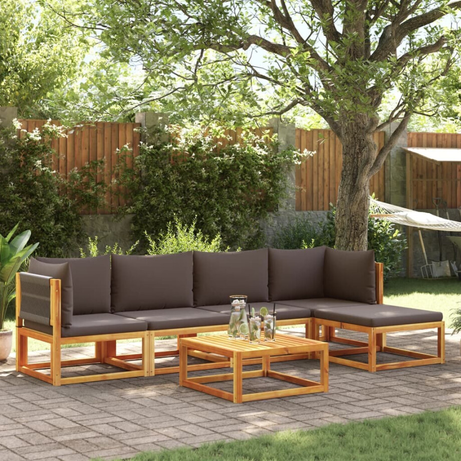 vidaXL 6-delige tuinbankset met kussens acaciahout & touw afbeelding 1