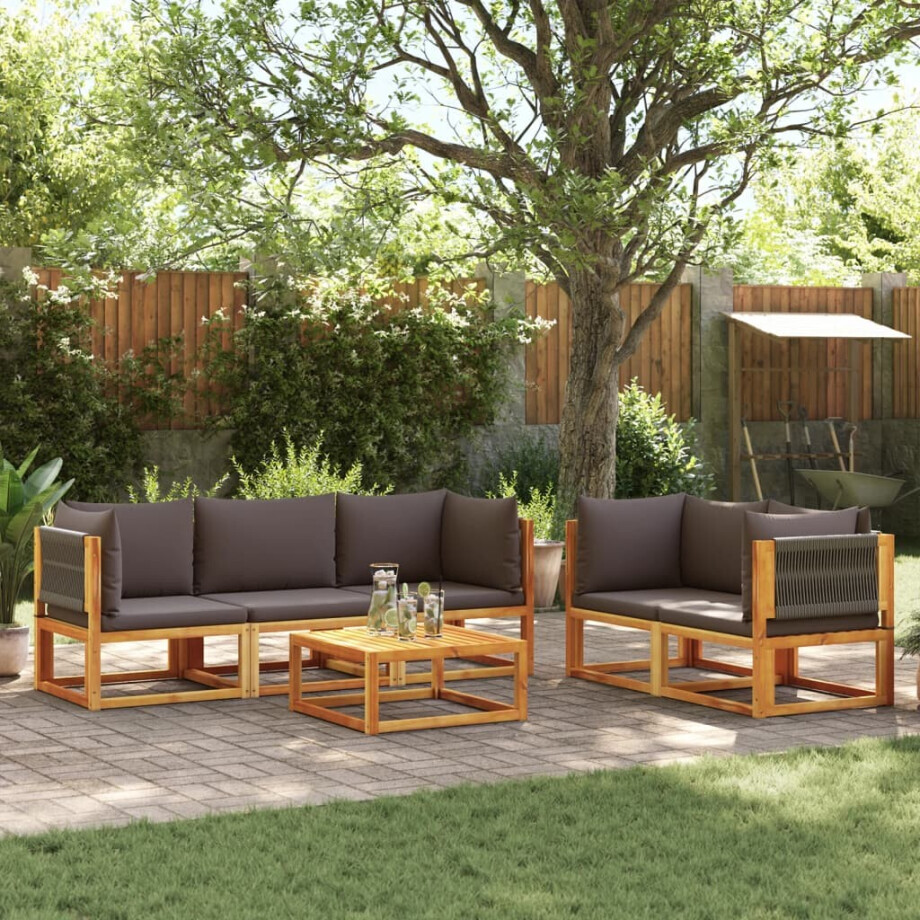 vidaXL 6-delige tuinbankset met kussens acaciahout & touw afbeelding 1