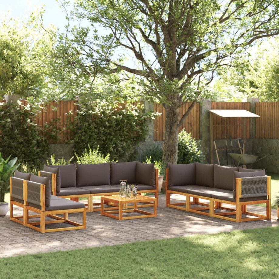 vidaXL 9-delige tuinbankset met kussens acaciahout & touw afbeelding 1