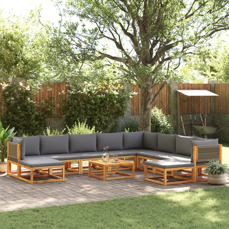 vidaXL 11-delige tuinbankset met kussens acaciahout & touw afbeelding 1