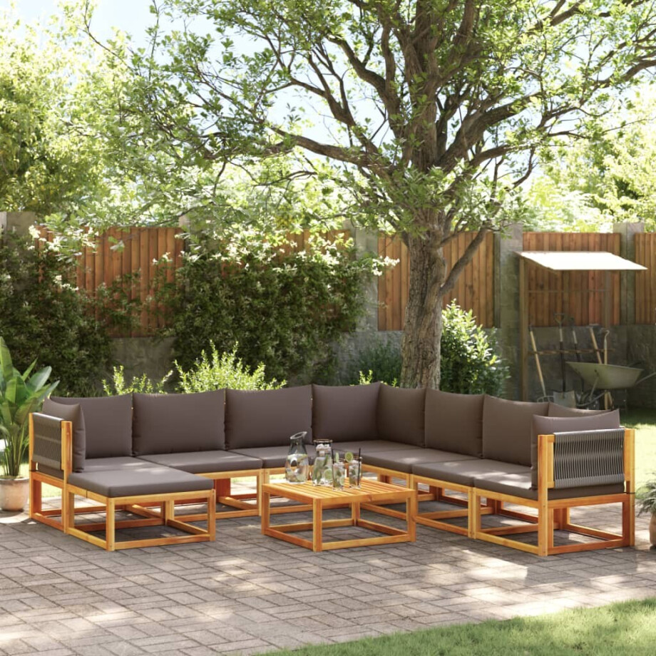 vidaXL 9-delige tuinbankset met kussens acaciahout & touw afbeelding 1