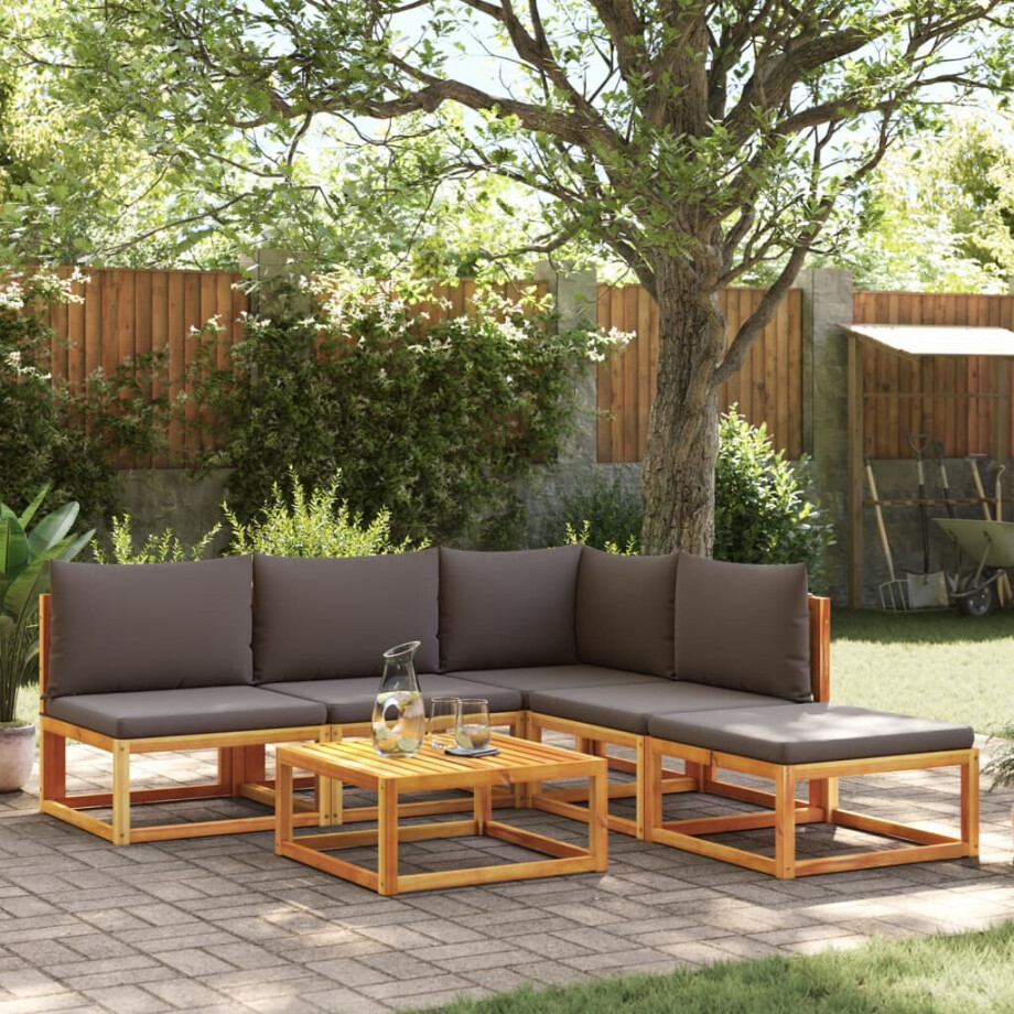 vidaXL 6-delige tuinbankset met kussens acaciahout & touw afbeelding 1