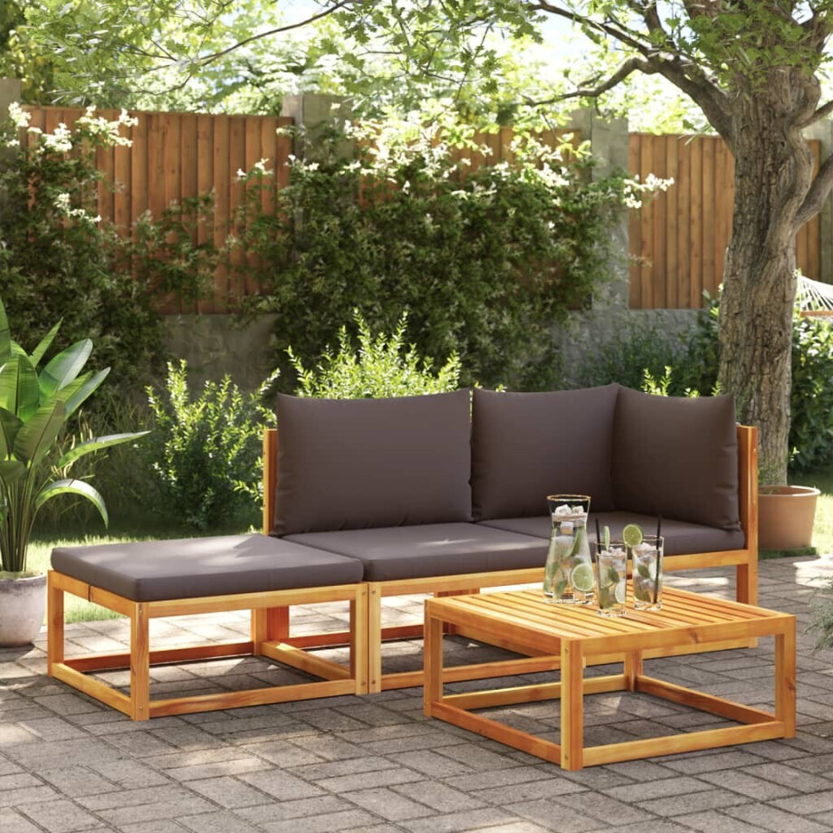 vidaXL 3-delige tuinbankset met kussens acaciahout & touw afbeelding 1