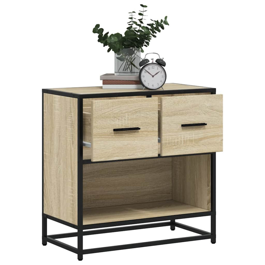 vidaXL Nachtkastje 60x31x60 cm bewerkt hout en metaal sonoma eiken afbeelding 1