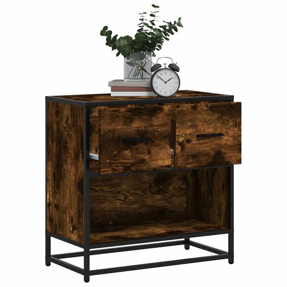 vidaXL Nachtkastje 60x31x60 cm bewerkt hout en metaal gerookt eiken afbeelding 1