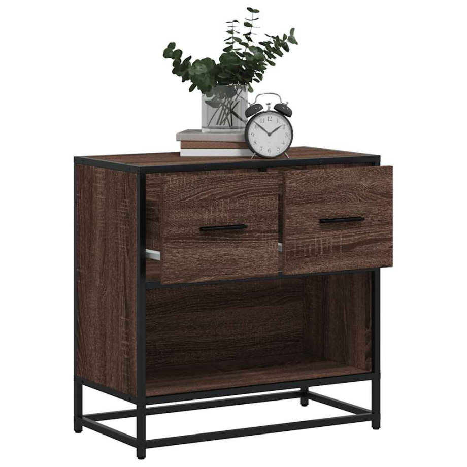 vidaXL Nachtkastje 60x31x60 cm bewerkt hout en metaal bruin eikenkleur afbeelding 1