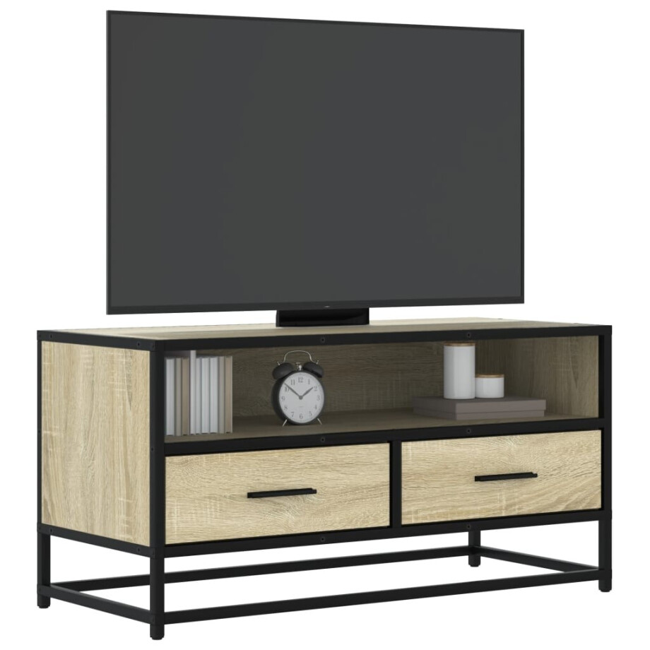 vidaXL Tv-meubel 80x34,5x40 cm bewerkt hout metaal sonoma eikenkleurig afbeelding 1