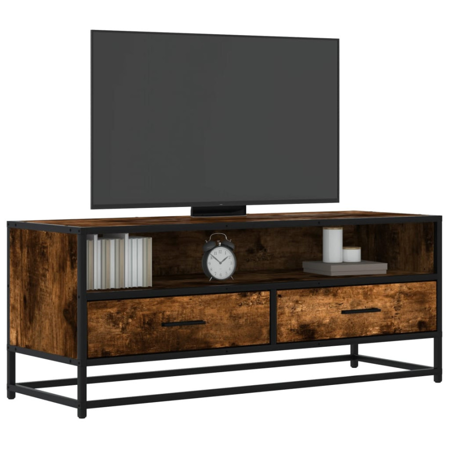 vidaXL Tv-meubel 100x34,5x40 cm bewerkt hout metaal gerookt eikenkleur vidaXL Tv-meubel 100x34,5x40 cm bewerkt hout metaal gerookt eikenkleur afbeelding 1