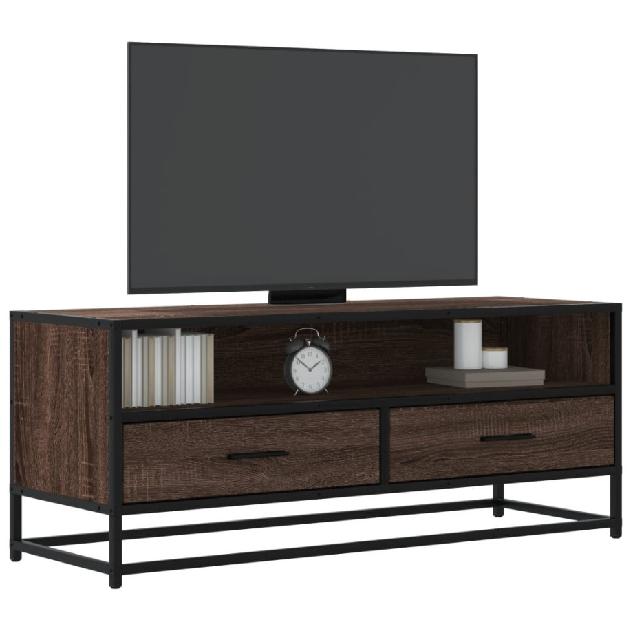 vidaXL Tv-meubel 100x34,5x40 cm bewerkt hout metaal bruin eikenkleur vidaXL Tv-meubel 100x34,5x40 cm bewerkt hout metaal bruin eikenkleur afbeelding 1