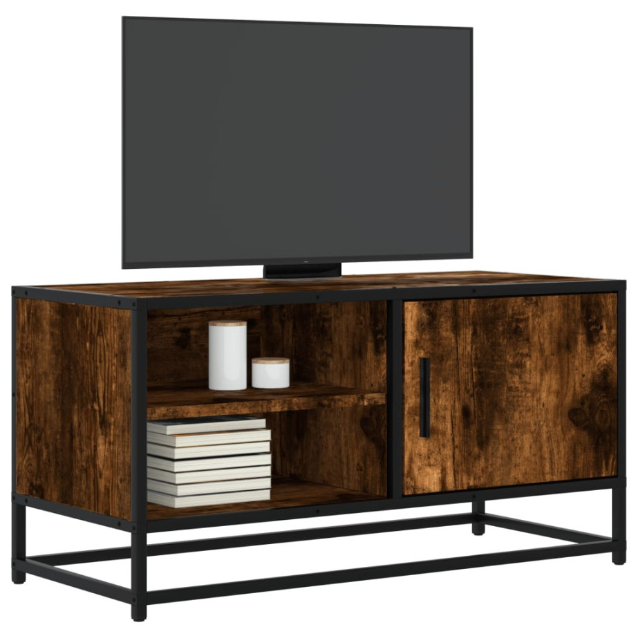vidaXL Tv-meubel 80x34,5x40cm bewerkt hout metaal gerookt eikenkleurig vidaXL Tv-meubel 80x34,5x40cm bewerkt hout metaal gerookt eikenkleurig afbeelding 1