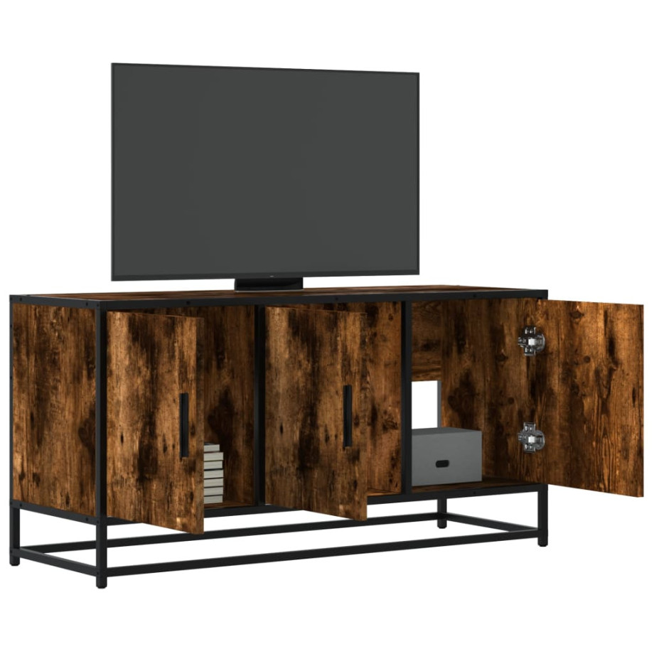 vidaXL Tv-meubel 100x35x50 cm bewerkt hout metaal gerookt eikenkleurig afbeelding 1