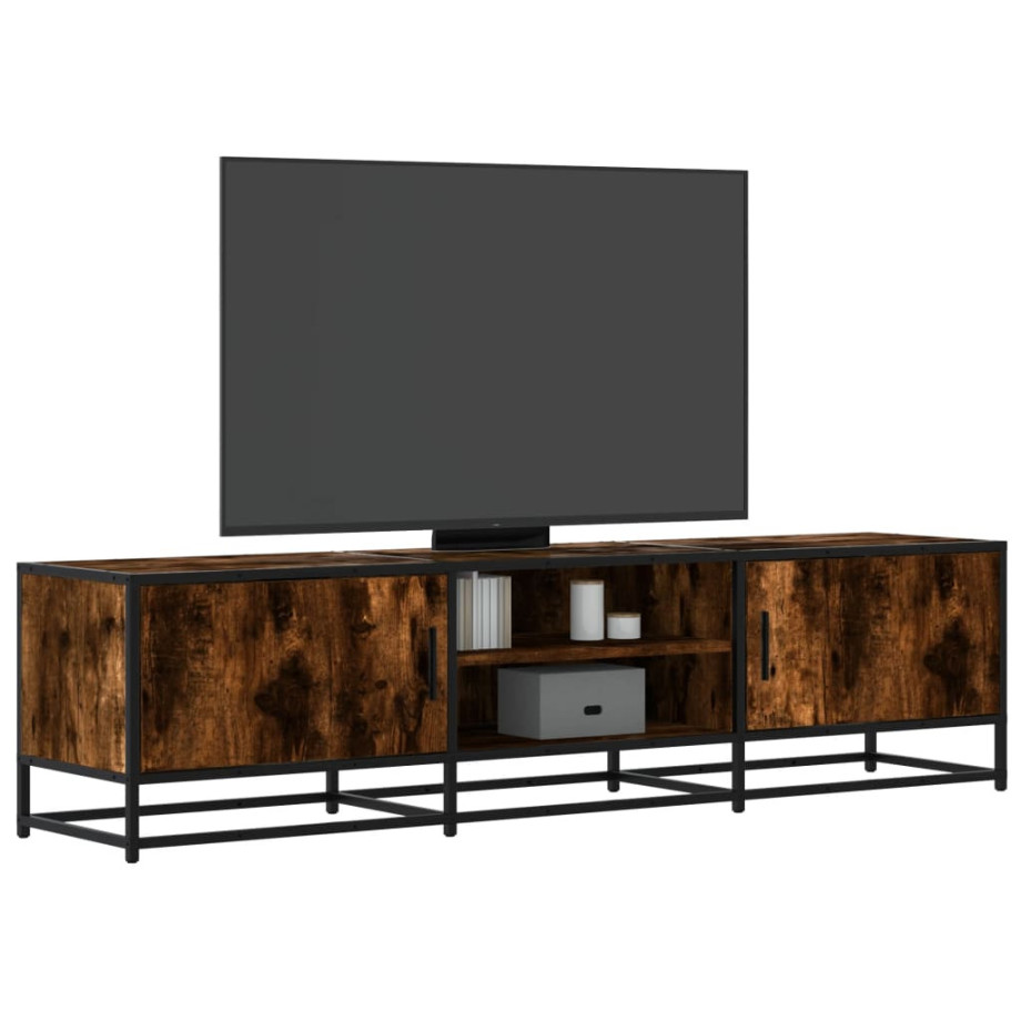 vidaXL Tv-meubel 160x35x41 cm bewerkt hout metaal gerookt eikenkleur vidaXL Tv-meubel 160x35x41 cm bewerkt hout metaal gerookt eikenkleur afbeelding 1