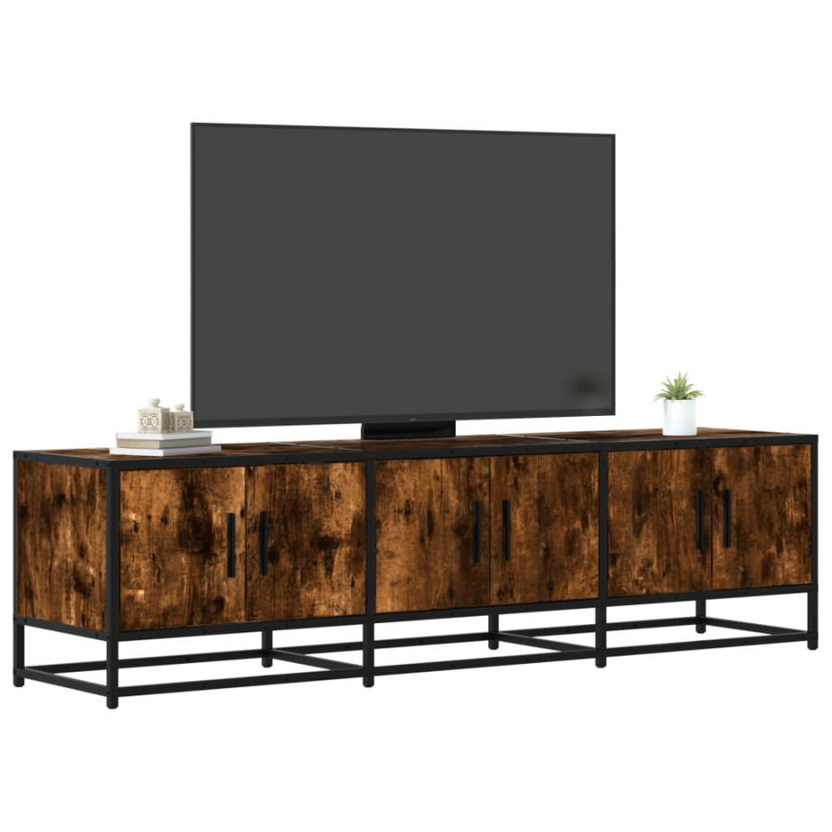 vidaXL Tv-meubel 150x35x41 cm bewerkt hout metaal gerookt eikenkleurig vidaXL Tv-meubel 150x35x41 cm bewerkt hout metaal gerookt eikenkleurig afbeelding 1