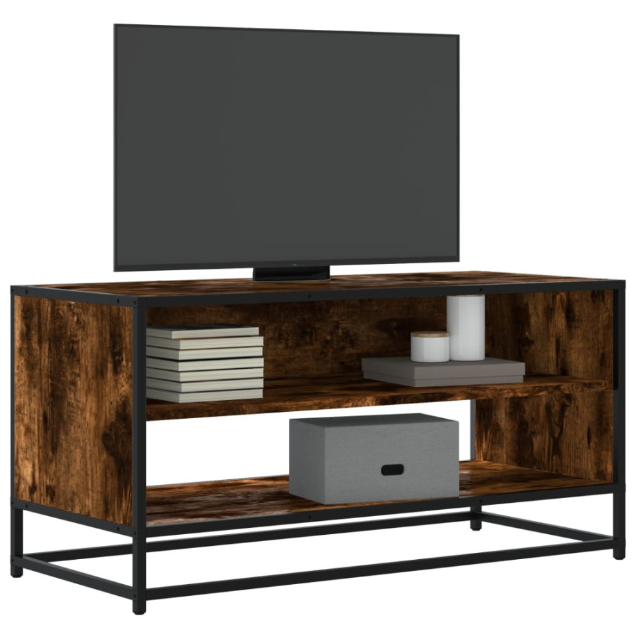 vidaXL Tv-meubel 91x40x46 cm bewerkt hout metaal gerookt eikenkleurig afbeelding 1