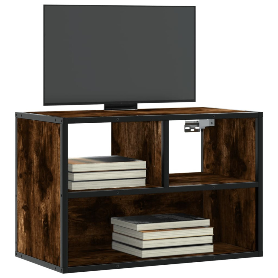 vidaXL Tv-meubel 60x31x39,5cm bewerkt hout metaal gerookt eikenkleurig vidaXL Tv-meubel 60x31x39,5cm bewerkt hout metaal gerookt eikenkleurig afbeelding 1