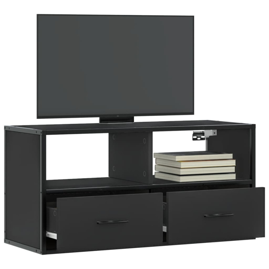 vidaXL Tv-meubel 80x31x39,5 cm bewerkt hout en metaal zwart afbeelding 1