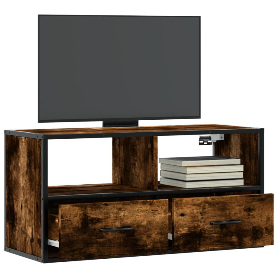 vidaXL Tv-meubel 80x31x39,5cm bewerkt hout metaal gerookt eikenkleurig afbeelding 1