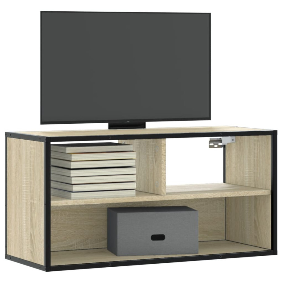 vidaXL Tv-meubel 80x31x39,5 cm bewerkt hout metaal sonoma eikenkleurig afbeelding 1