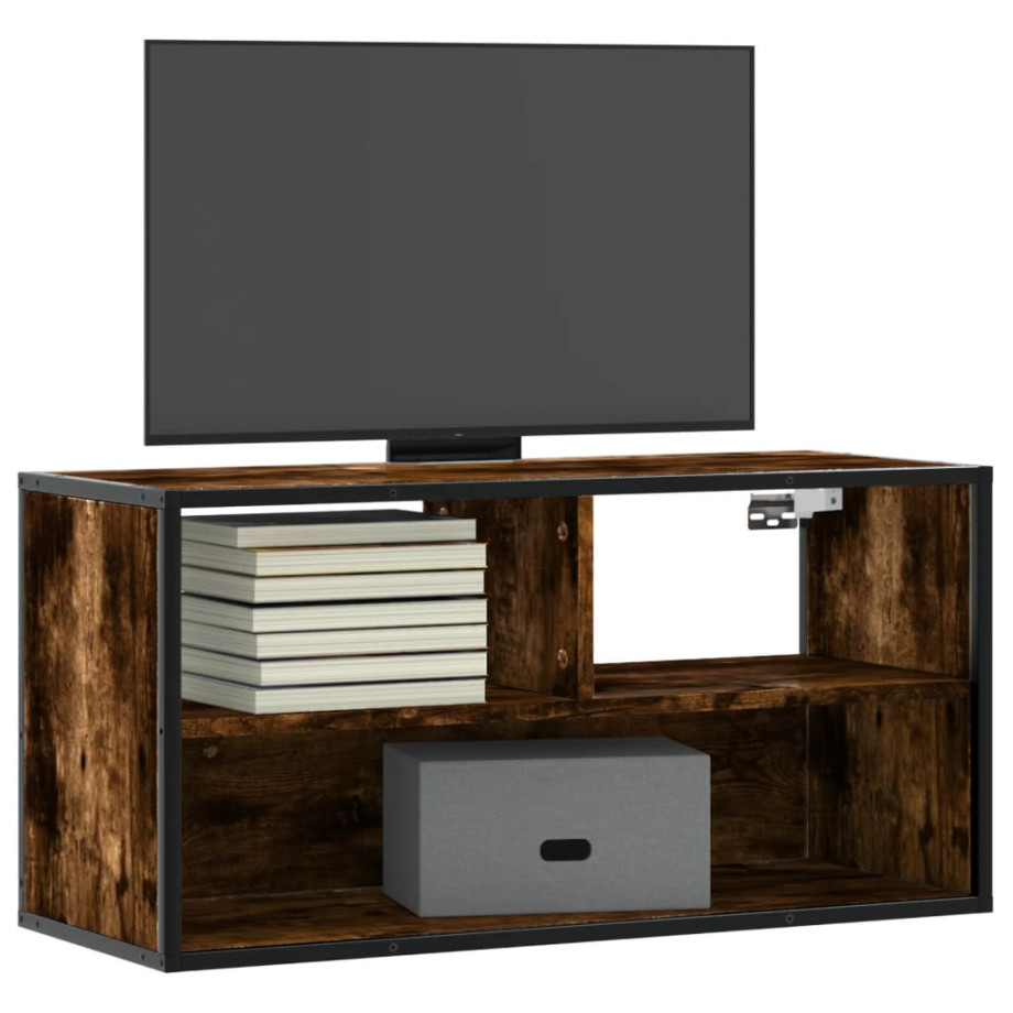 vidaXL Tv-meubel 80x31x39,5cm bewerkt hout metaal gerookt eikenkleurig afbeelding 1