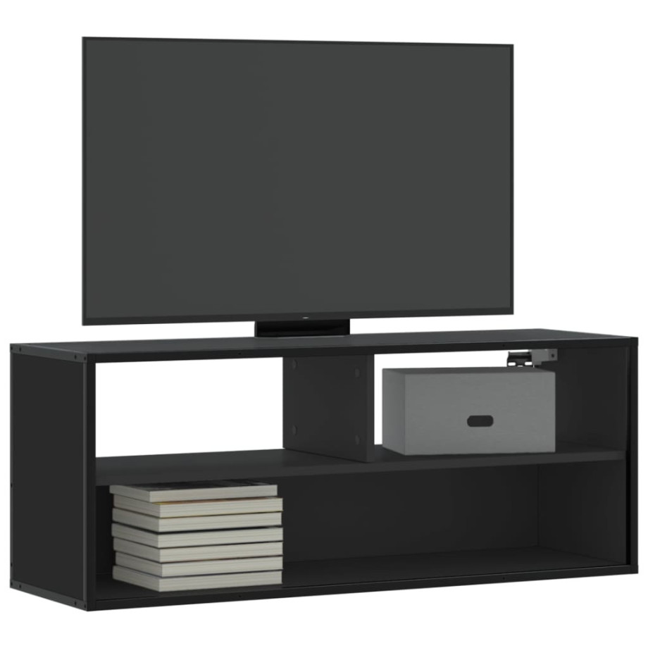 vidaXL Tv-meubel 100x31x39,5 cm bewerkt hout en metaal zwart afbeelding 1