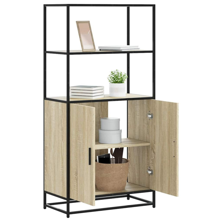 vidaXL Hoge kast 68x35x139 cm bewerkt hout en metaal zwart afbeelding 1