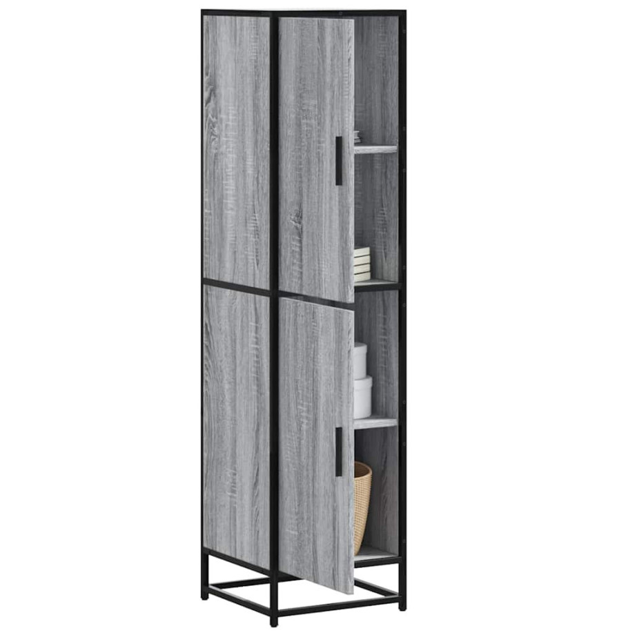 vidaXL Hoge kast 35,5x35x139 cm bewerkt hout en metaal grijs sonoma afbeelding 1