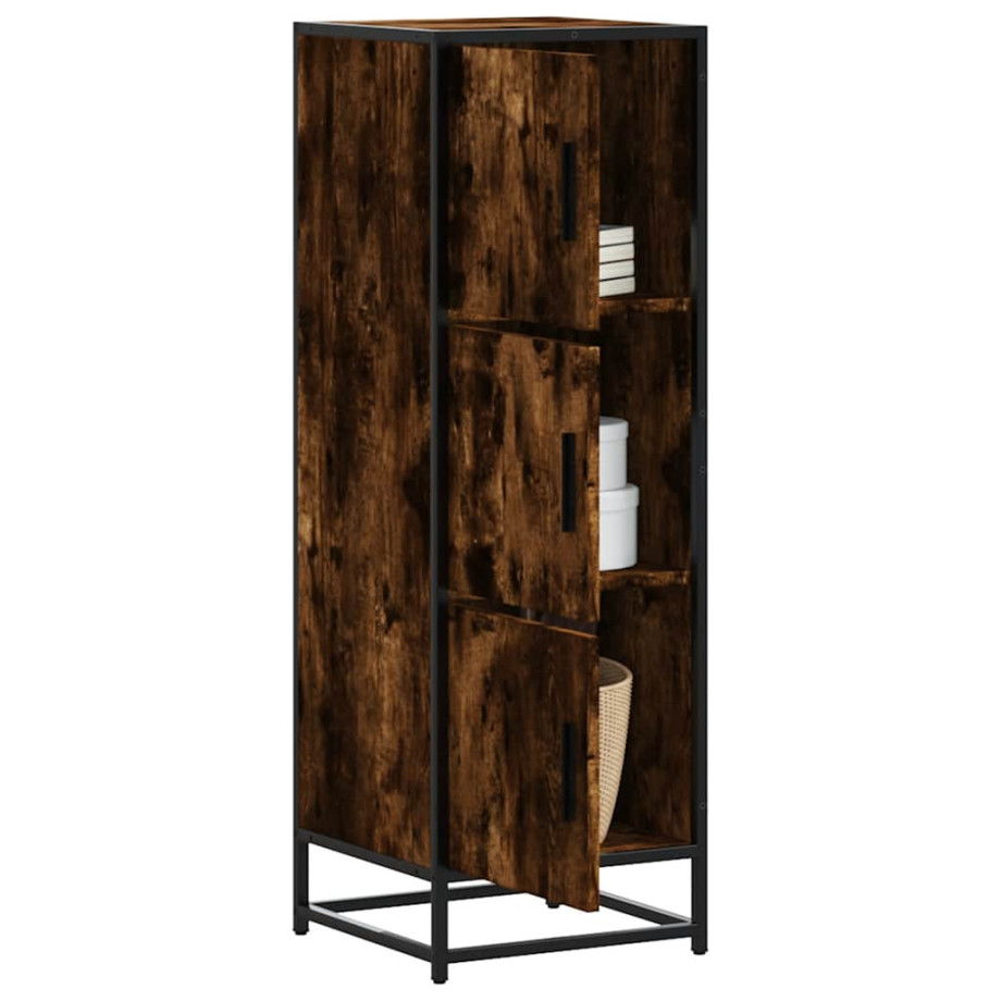 vidaXL Hoge kast 35,5x35x106,5 cm bewerkt hout en metaal gerookt eiken afbeelding 1