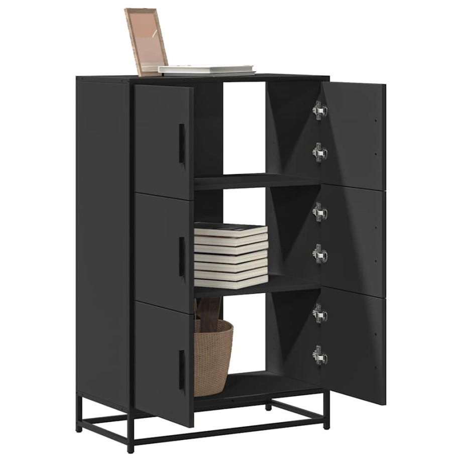 vidaXL Hoge kast 68x35x106,5 cm bewerkt hout en metaal zwart afbeelding 1