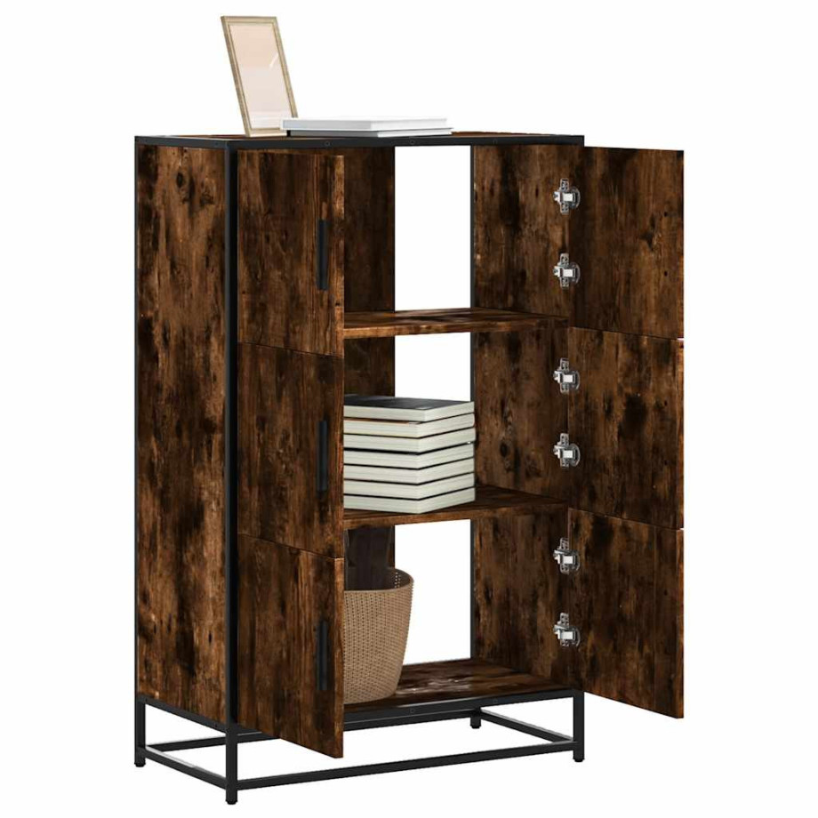 vidaXL Hoge kast 68x35x106,5 cm bewerkt hout en metaal gerookt eiken afbeelding 1