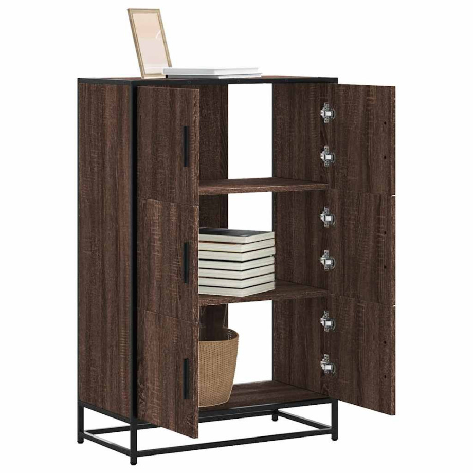 vidaXL Hoge kast 68x35x106,5cm bewerkt hout en metaal bruin eikenkleur afbeelding 1